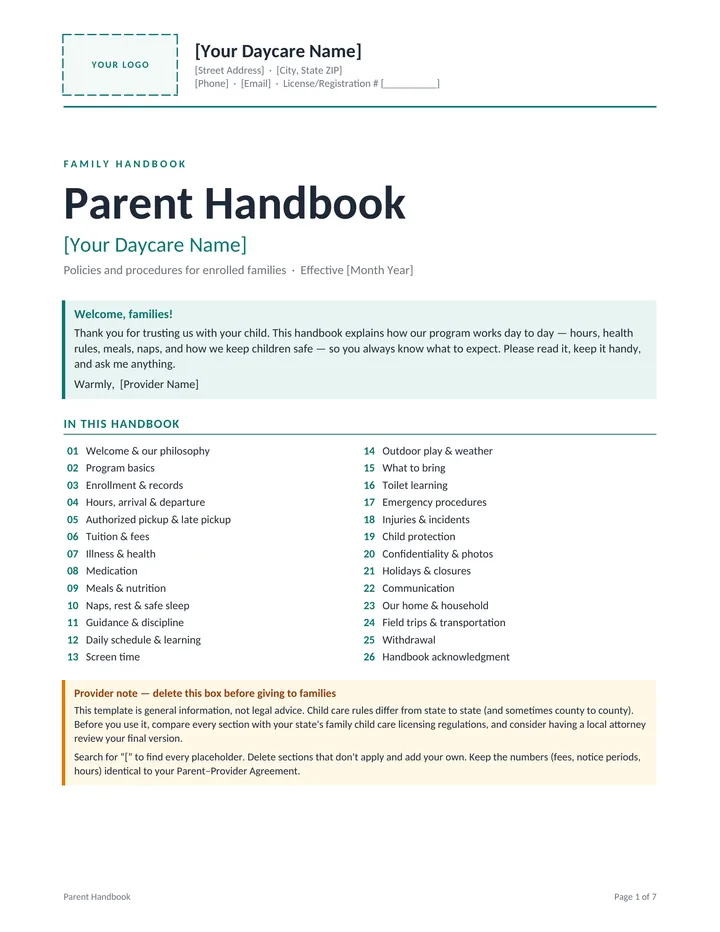 Parent Handbook cover